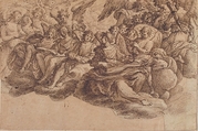Music-Making Angels Seated on Clouds, Andrea Commodi (Italian, Florence 1560–1638 Florence), Pen and brown ink, on beige paper