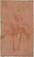 Priest with Upraised Arms Wearing a Two-Horned Tiara, Antonio d&#39;Enrico Tanzio (Tanzio da Varallo) (Italian, Riale d&#39;Alagna 1575/80–1632/33 Novara), Red chalk on red-washed paper