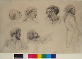 Six studies for Corréard and Savigny in the "Raft of the Medusa", Théodore Gericault (French, Rouen 1791–1824 Paris), Black chalk