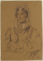 Portrait of an Old Woman, Anonymous, French, 19th century, Black chalk, heightened with white chalk, on buff paper