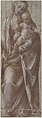Standing Virgin Holding the Christ Child, Gaudenzio Ferrari (Italian, Valduggia 1475/80–1546 Milan), Pen and brown ink, brush and brown wash, highlighted with white, on blue paper; squared in red chalk
