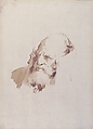 Head of a Man Wearing a High Collar, Giovanni Battista Tiepolo (Italian, Venice 1696–1770 Madrid), Pen and brown ink, brush with pale and dark brown wash, over traces of black chalk