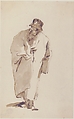 Standing Man in a Full Coat and High Hat with a Medaillon, Giovanni Battista Tiepolo (Italian, Venice 1696–1770 Madrid), Pen and dark brown ink, brush and brown wash