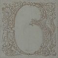 Design for an Ornamental Initial: B, Teodoro della Porta (Italian, Rome 1567–1638 Rome), Pen and brown ink, brown wash, over black chalk on blue paper