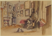 Drawing of an Interior: Atelier, Anonymous, French, 19th century, Graphite, pen and blue ink, watercolor