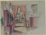 Drawing of an Interior: Salle à manger, Anonymous, French, 19th century, Graphite, pen and blue and red ink, watercolor