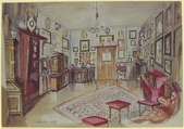 Drawing of an Interior: Atelier, Anonymous, French, 19th century, Graphite, pen and blue ink, watercolor