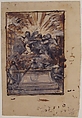 Design for a  Monument, attributed to Gabriel de Saint-Aubin (French, Paris 1724–1780 Paris), Pen and brown ink, brush and brown wash, heightened with white over black chalk