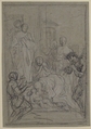 St. Benedict Resuscitating an Infant, Pierre Hubert Subleyras (French, Saint-Gilles-du-Gard 1699–1749 Rome), Black chalk, heightened with white, on gray-green paper