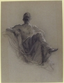 Seated Bearded Man, Nude to the Waist (Jupiter Seated), Isidore Pils (French, Paris 1813/15–1875 Douarnenez), Black and white chalk on gray paper