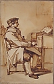 Man Seated at a Keyboard Instrument, François André Vincent (French, Paris 1746–1816 Paris), Pen and brown ink, brush and brown wash