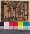 Design for Stage Set, Attributed to Giovanni Battista Natali III (Italian, Pontremoli, Tuscany 1698–1765 Naples), Pen and brown ink, brush and brown wash, on yellow-brown paper