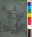 Standing Figure of Apollo, Antoine Coypel (French, Paris 1661–1722 Paris), Black and white chalk on blue paper; squared for transfer in black chalk