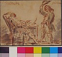 Voltaire and Piron, Circle of Claude Gillot (French, Langres 1673–1722 Paris), Red chalk, pink and gray wash