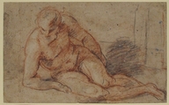 Reclining Nude Figure (recto); unidentifiable sketches (verso), Attributed to Antoine Watteau (French, Valenciennes 1684–1721 Nogent-sur-Marne), Red, black, and white chalks