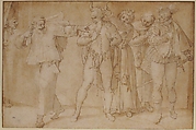 A Theatrical Scene, Anonymous, French, 17th century, Pen and brown ink, brush and brown wash