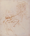 Scene of Abduction (recto); Allegorical Figure of Christian Faith, Drawn over Faint Landscape Indications (verso), Ottaviano Dandini Italian, Brush and pale brown wash (recto); the figure of Faith in red chalk, the landscape in black chalk (verso)