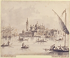 The Island of San Giorgio Maggiore, Venice, Giacomo Guardi (Italian, Venice (?) 1764–1835 Venice (?)), Pen and brown ink, brush and gray wash, over traces of black chalk. Framing lines in pen and brown ink