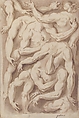 Studies of Arms, Shoulders and Hands, Giacomo Franco (Italian, Venice 1550–1620 Venice), Pen and brown ink, brush and brown wash, over red chalk