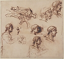 Studies of a Man's Head in Profile, and of a Standing Male Figure, Salvator Rosa (Italian, Arenella (Naples) 1615–1673 Rome), Pen and brown ink, pale brown wash