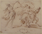 Three Dancing Nymphs and a Satyr, Francesco Zuccarelli (Italian, Pitigliano 1702–1788 Florence), Pen and brown ink, brush and brown wash, over graphite