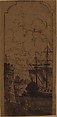 Framed Port scene with two figures, Dominique Barrière (French, Marseille 1610–1678), Pen and brown ink, brown wash, over black chalk, heightened with white