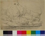 Cat Surveying Fish and Fowl on a Table, Attributed to Jean Siméon Chardin (French, Paris 1699–1779 Paris), Black chalk