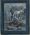 The Fox, the Flies, and the Hedgehog, from La Fontaine's "Fables", XII, 13, Jean-Baptiste Oudry  French, Brush and black ink and gray wash, heightened with white; framing lines in brush and black ink and blue wash