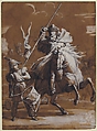 Drummer Boy Attacked by a Cossack, Jean Victor Schnetz (French, Versailles 1787–1870 Paris), Brush and brown wash, heightened with white over black chalk