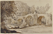 The Ponte Acquoria, Joseph Vernet (French, Avignon 1714–1789 Paris), Brush and brown and gray wash over black chalk