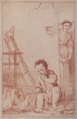Marcolfa Discovers BertoldinoTrying to Hatch Eggs (recto); Sketch of Bertoldino (verso), Giuseppe Maria Crespi (Italian, Bologna 1665–1747 Bologna), Red chalk (recto); faint black chalk sketch of Bertoldino (verso)