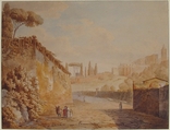 A Road below the Villa d'Este at Tivoli, Jean Thomas Thibault (French, Moutier-en-Der 1757–1826 Paris), Pen and black ink, watercolor, over traces of graphite and black chalk