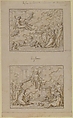 Designs for the Top and Bottom of a Small Rectangular Box, Louis Félix de La Rue (French, Paris 1731–1765 Paris), Pen and dark brown ink, brush and light brown wash, over black chalk, with framing lines around each design