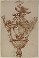 Design for a Covered Vase with the Arms of the Aldobrandini and Pamphilj Families, Alessandro Algardi (Italian, Bologna 1598–1654 Rome), Pen and brown ink, brush and brown wash