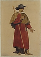 An Italian Pilgrim, Dominique-Ferréol-Louis Papety French, Brush, brown, beige, red, and black wash, over black chalk