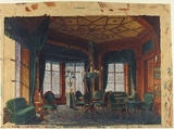 Interior of a Smoking-Room or Club-Room, A. Fix (French), Watercolor and gouache over graphite
