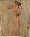Standing Female Nude, Odilon Roche (French, 1868–1947), Graphite and watercolor