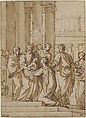 Presentation of the Infant Jesus in the Temple, Charles Mellin (French, Nancy ca. 1597–1649 Rome), Pen and brown ink, brown wash.