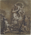 Sacrifice of Iphigenia, Charles de la Fosse (French, Paris 1636–1716 Paris), Red, black, and white chalk, on gray-brown paper