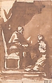 Young Cleric Kneeling before a Pope, Pietro Antonio de&#39; Pietri (Italian, Cremia 1663–1716 Rome), Pen and brown ink, brush and brown wash, over black chalk