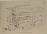 Perspectival Cross-Section of a Venetian Palace, Eugène-Emmanuel Viollet-le-Duc (French, Paris 1814–1879 Lausanne), Pen and gray ink, brush and light wash, metal point framing lines, with small spatters of brown wash