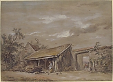 Farmyard, Jean-Baptiste-Denis Lempereur (French, Paris 1726–1796 Paris), Brush and brown wash, watercolor and gouache over black chalk on gray-brown washed paper