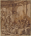 La Conversation espagnole, Carle (Charles André) Vanloo (French, Nice 1705–1765 Paris), Pen and brown ink, brush and brown wash, over black chalk