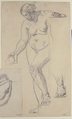 Standing Nude Female Figure, Henri Lehmann (French, Kiel 1814–1882 Paris), Graphite