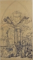 Composition Study with Figures Distributing Bread, Henri Lehmann (French, Kiel 1814–1882 Paris), Pen and blue ink, over graphite, on tracing paper. Lined.