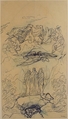 Composition Study with Three Figures Standing on a Rock, Henri Lehmann (French, Kiel 1814–1882 Paris), Pen and blue ink, over graphite, on tracing paper. Lined.