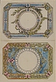 Two Separate Designs for the Top and Bottom of a Rectangular Gold Enameled Box with Canted Corners, Attributed to Pierre Moreau (French, 1722–1798 Paris), Pen and black ink with brush and rose, crimson, green and gold wash