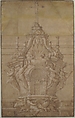 Design for a Tabernacle, Pierre Puget (French, Château Follet 1620–1694 Fougette), Pen and brown ink, brush and brown wash, heightened with white, over graphite; framing lines in pen and brown ink