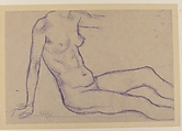 Torso of a Seated Nude, Facing Right (Study for Monument to Paul Cézanne), Aristide Maillol (French, Banyuls-sur-Mer 1861–1944 Perpignan), Purple pencil on gray paper, mounted on paper
