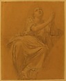 Allegorical Figure of the City of Piacenza, for a Pendentive in the Chapel of Saint-Roch, Church of Saint-Sulpice, Paris (recto); Studies for the Same Figure (verso), Alexandre Denis Abel de Pujol (French, Valenciennes 1785–1861 Paris), Graphite, heightened with white on beige paper; squared in graphite